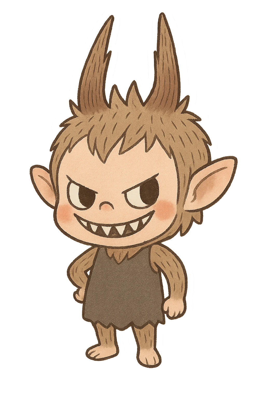 Labubu character, mischievous expression, standing pose, simple background emoji