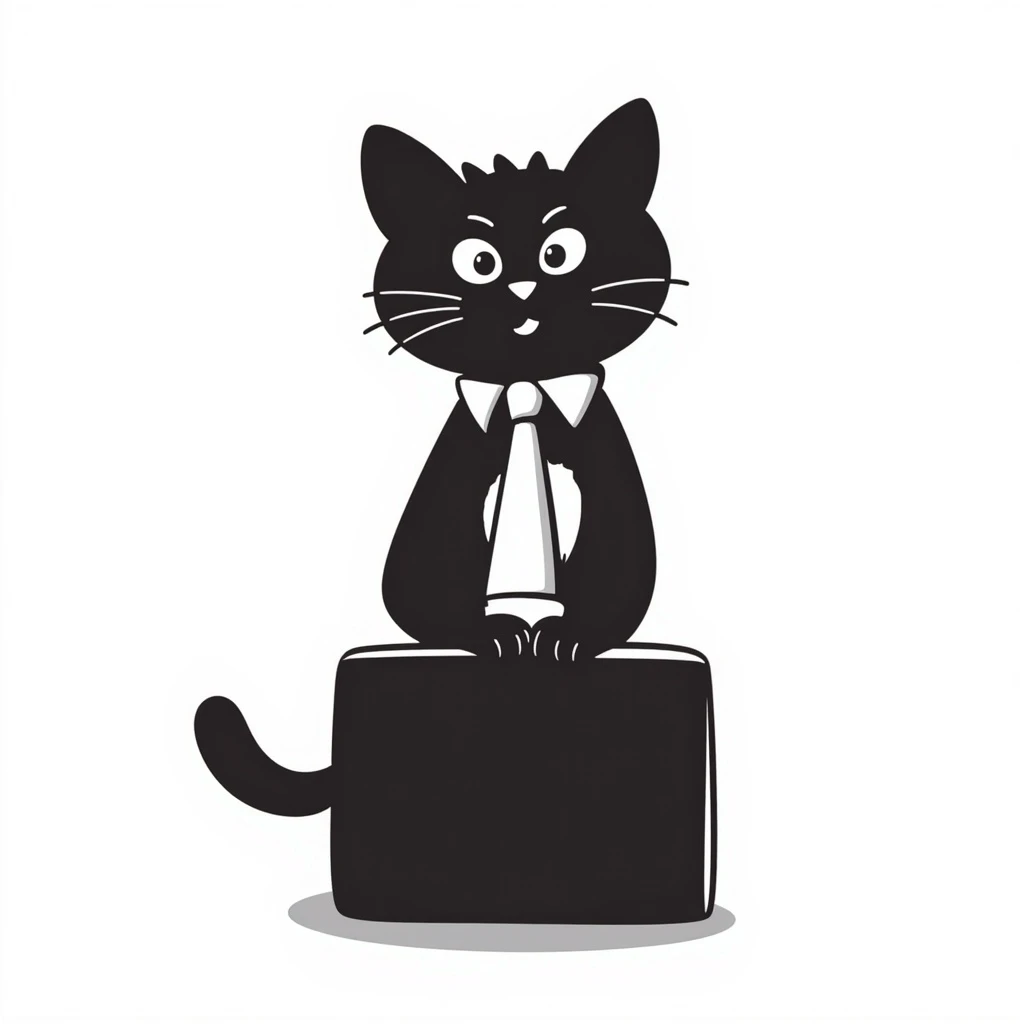 happy cat wearing a tie and carrying a briefcase, hand-drawn doodle style emoji