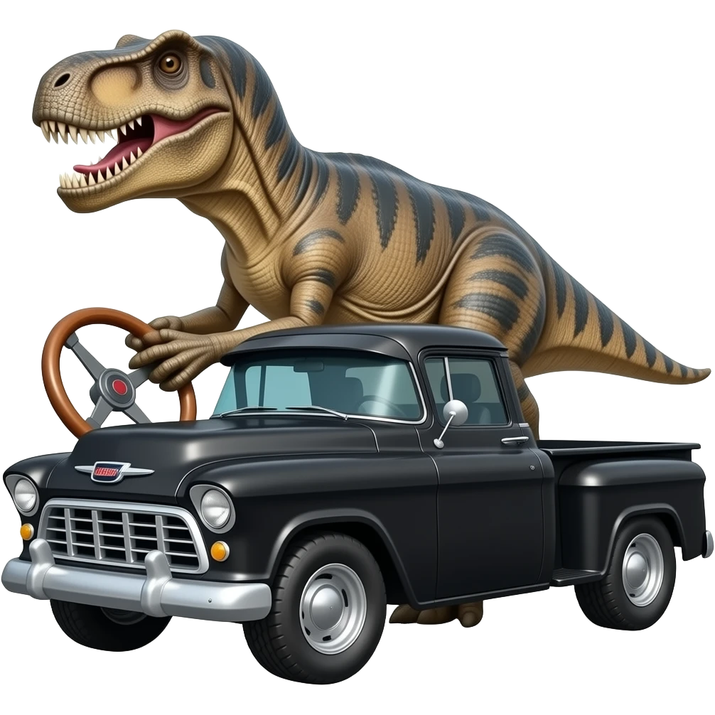 t rex driving black 1955 chevy 3/4 view emoji