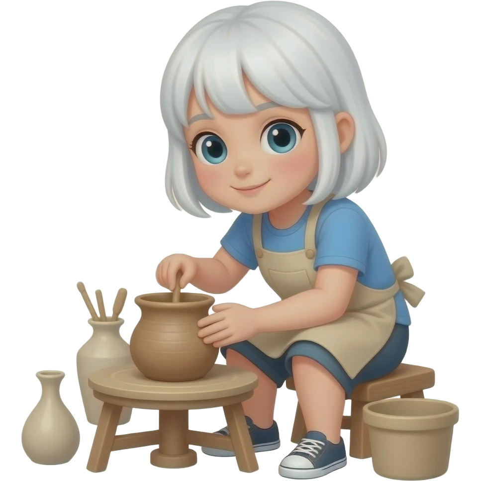 A girl with white hair and no bangs hair slab building pottery emoji