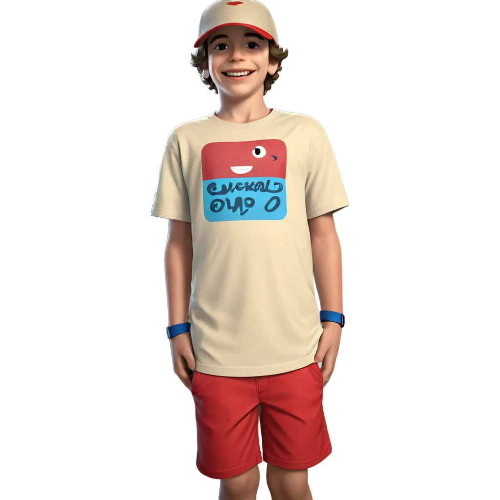 smiling boy in red shorts emoji