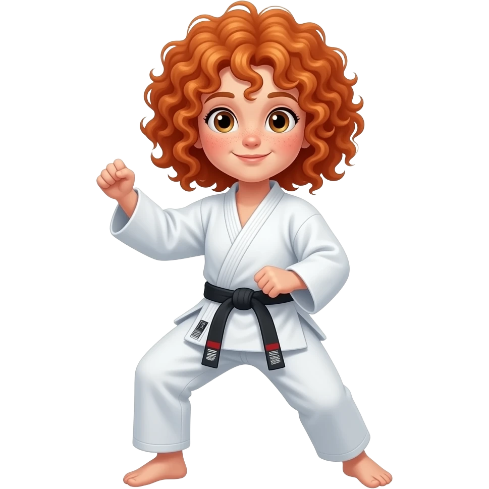 Fille rousse bouclés tâches de rousseur Judo emoji