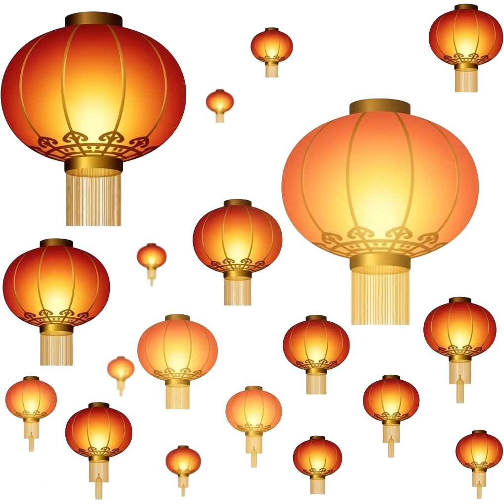 Golden-Orange-bronze-reddish Chinese lanterns flying in the sky as seen from afar emoji