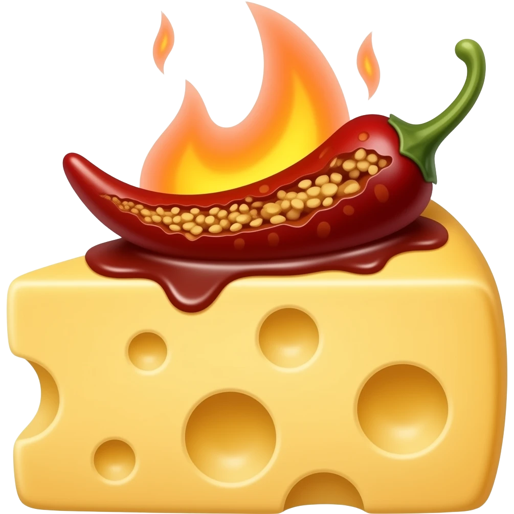 Cheese with flames and chili emoji