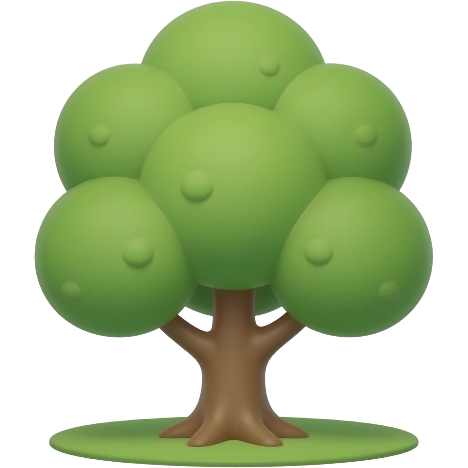IOS-style tree, round soft green canopy. No pot, no ground — only the tree. Plain green leaves, no fruits or flowers. Flat 3D vector, clean shapes, no gradients. emoji