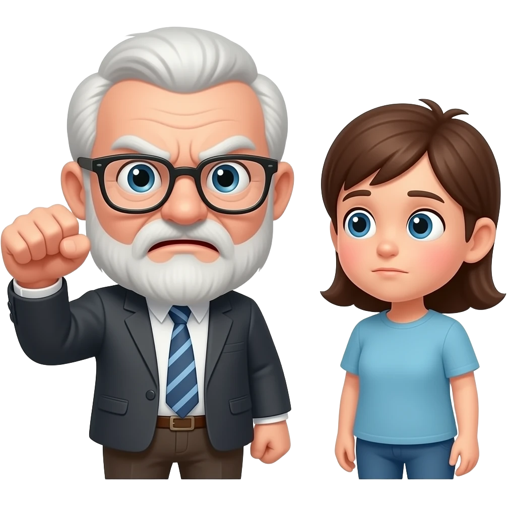 Old grumpy man with glasses and huge eyebrows shaking his fist at the shy emoji