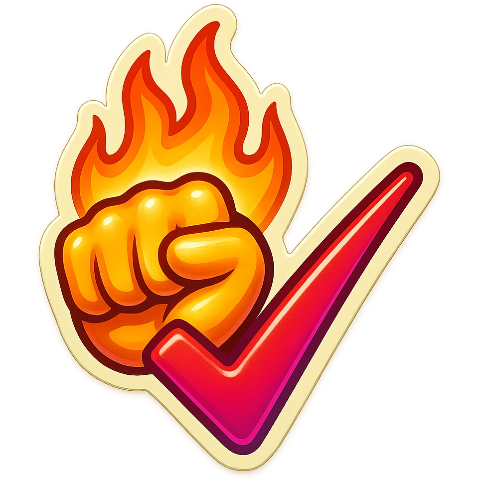 horizontal flaming fist "check", emoji emoji
