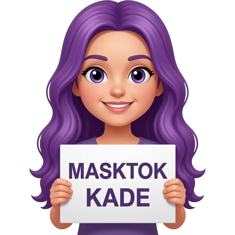 girl with long purple hair with a MASKTOK KADE sign emoji