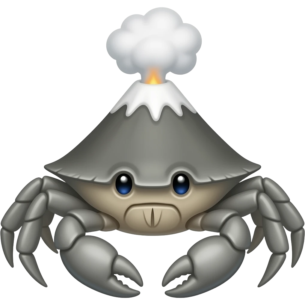 A gray crab facing forward with a mountain on his back with gass on it emoji