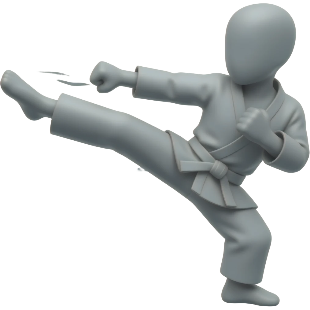 no background show a flat gray figure with one-dimensional details performing a roundhouse kick with added wind effects - NO BACKGROUND emoji