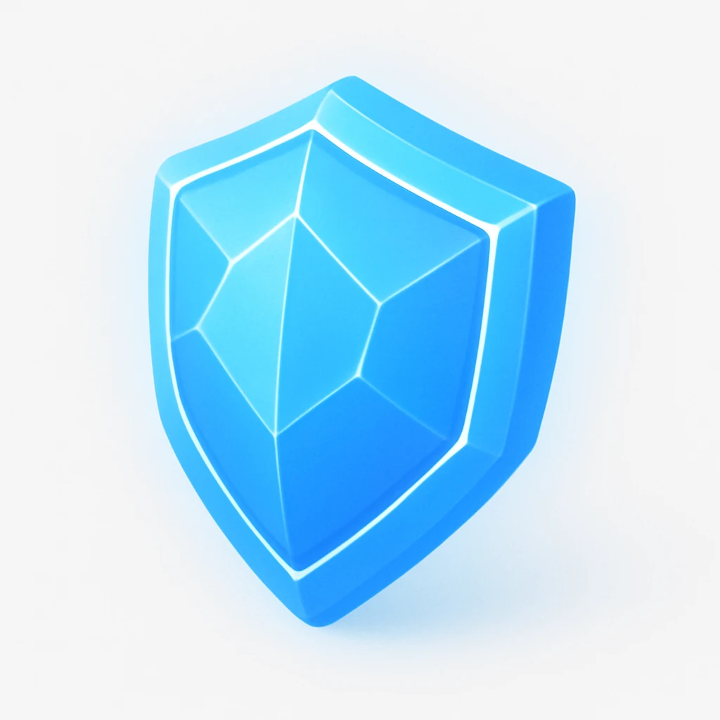 futuristic energy shield, angular, crystalline, shimmering, 3D blue style emoji