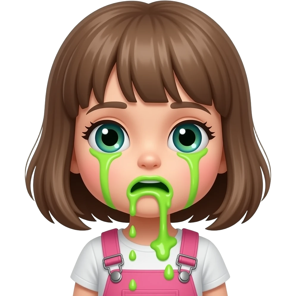 the little girl doll is vomiting neon green emoji
