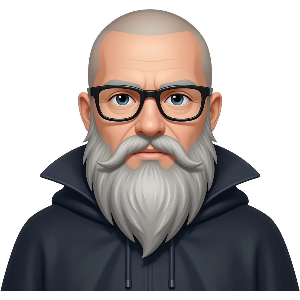 skinhead man with long greyish beard black glasses in a dark side cape emoji