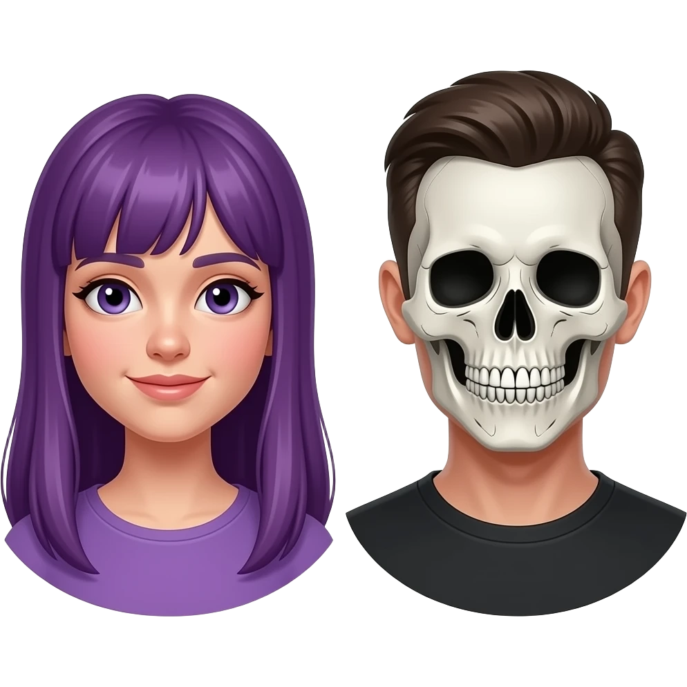 GIRL WITH LONG PURPLE HAIR AND A SKULLFACE MAN emoji