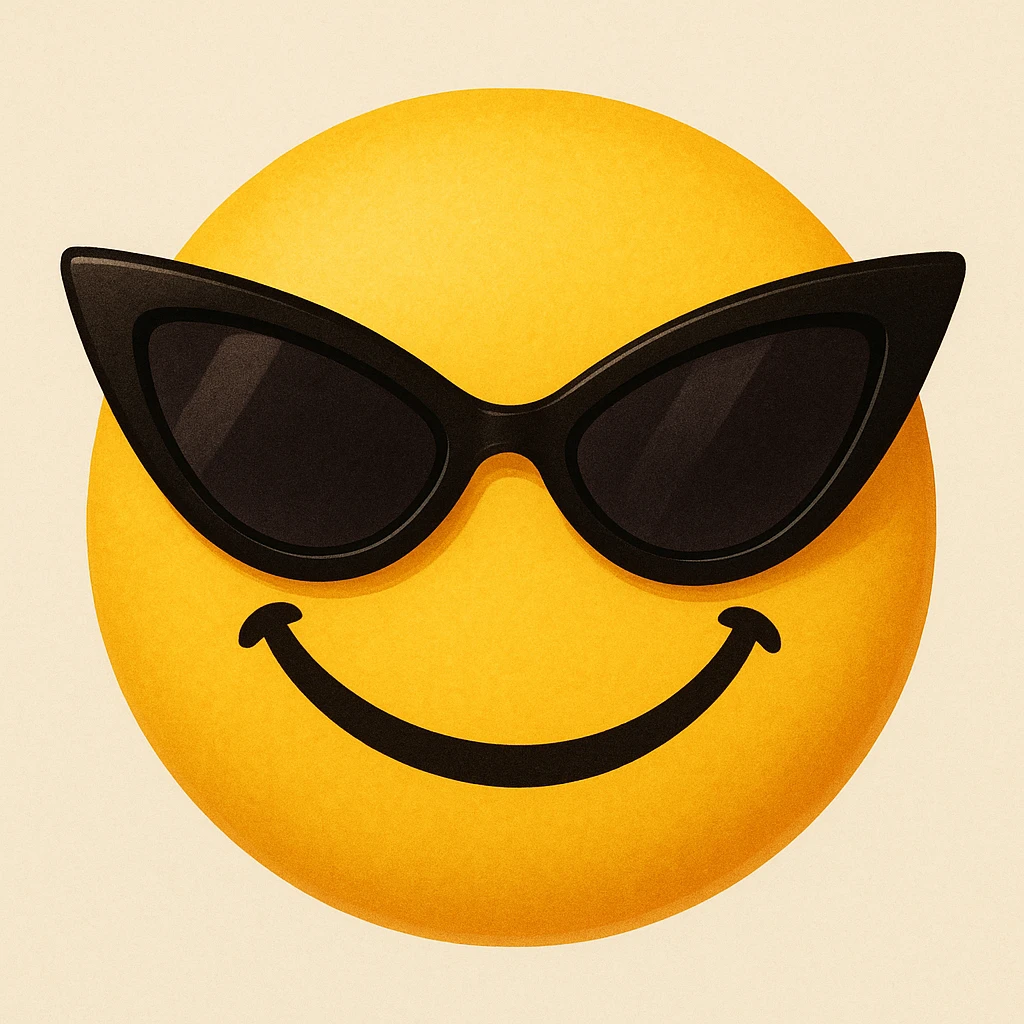 yellow face emoji with cat-eye sunglasses emoji