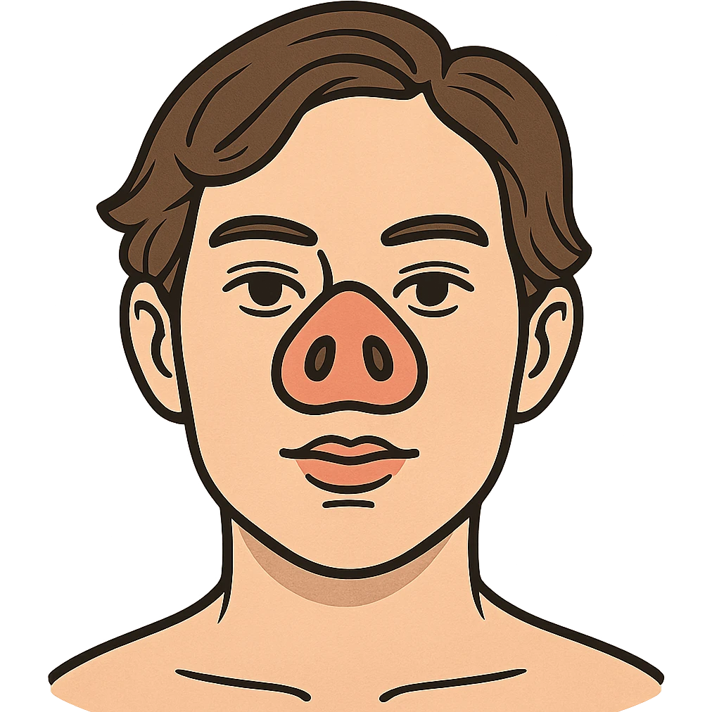 face with pink pig nose, digital illustration emoji