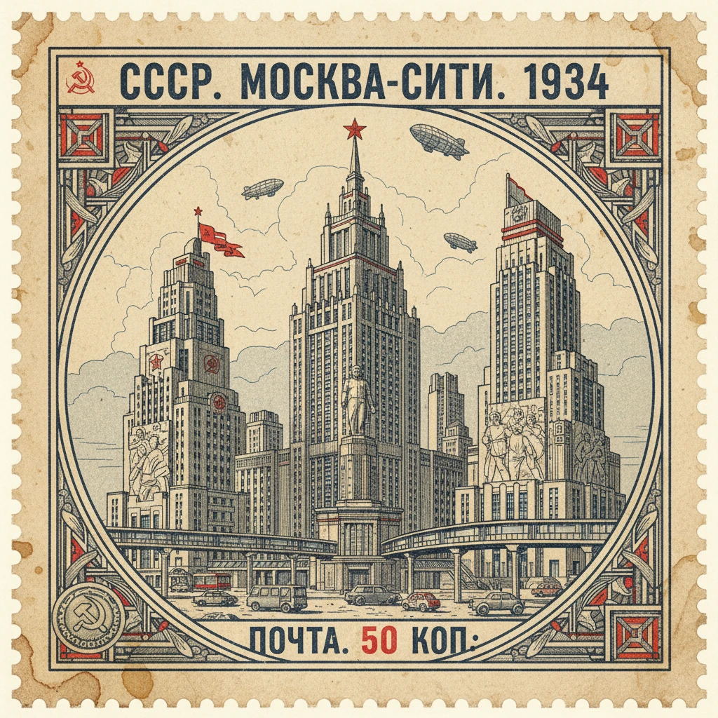 Москва-Сити, если бы его построили в СССР в 1934 году. Архивные чертежи

Стилизуй изображение под марку как на фото emoji