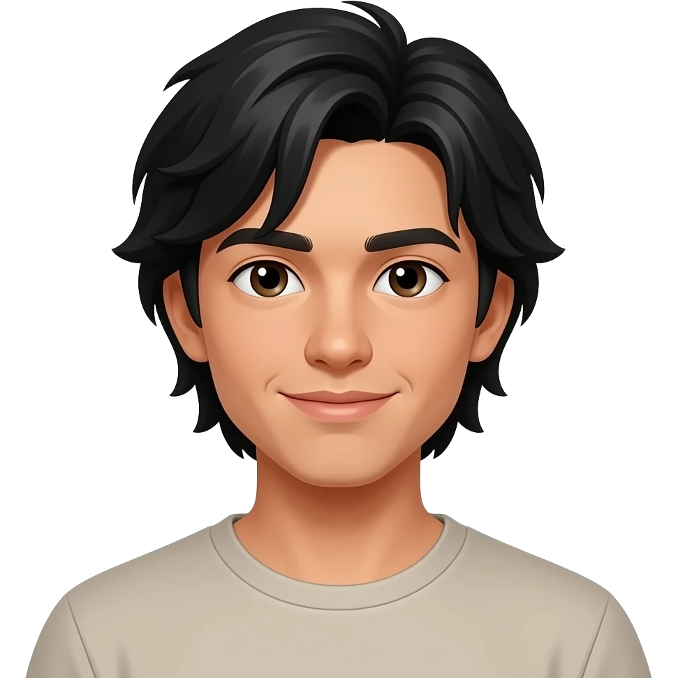 17-18 yaş buğday ten siyah orta uzunlukta saçlı bir erkek oluştur emoji