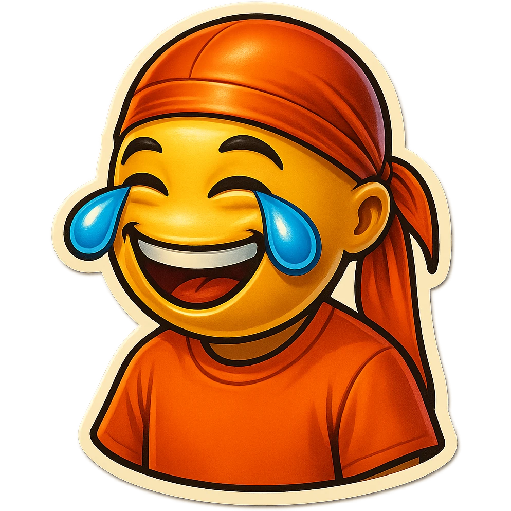 lol face laughing crying
orange shirt
make him smile
Change His durag To orange emoji
