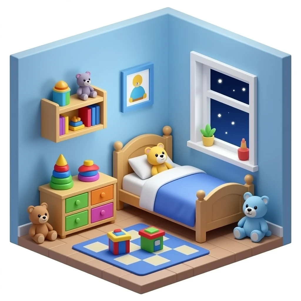 kids room with bed and toys emoji