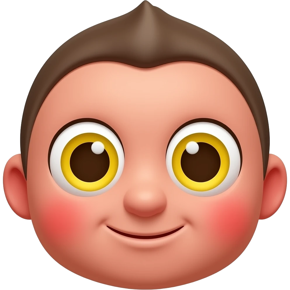 새빨간 얼굴의 홍조를 하고 있는. 노란 눈알  갈색 동공. 축 쳐진 귀 귀여운 만화 입체적 이모티콘 emoji