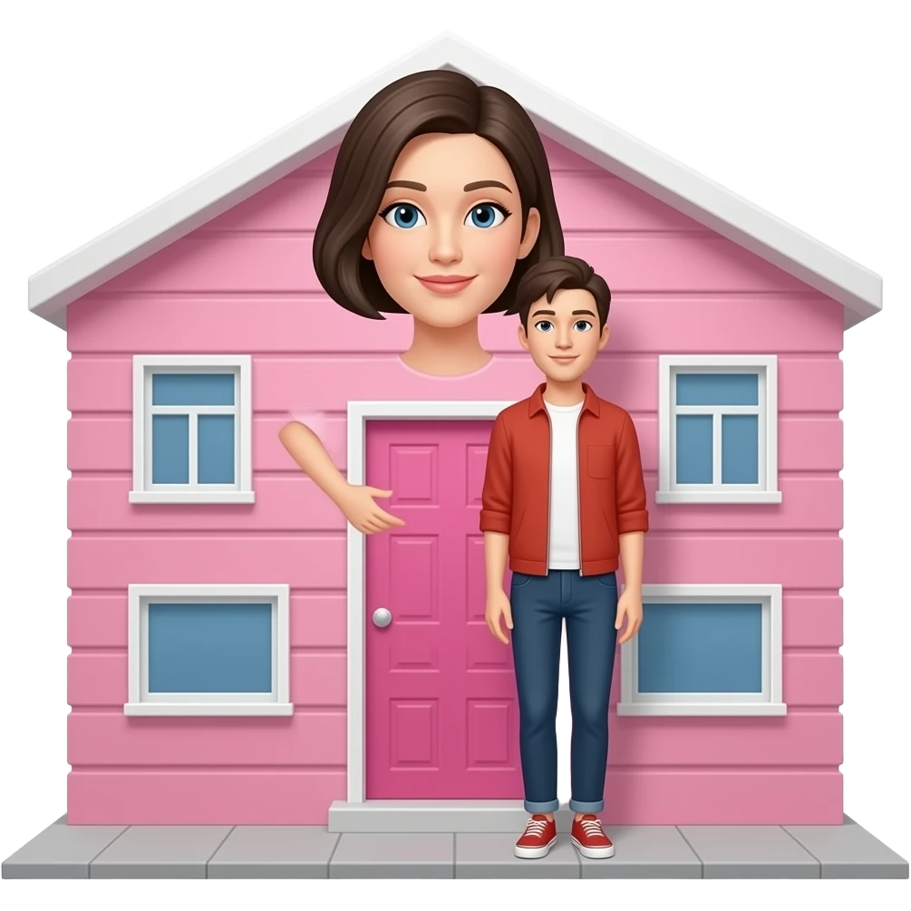 Bobbed hair Pink building emoji