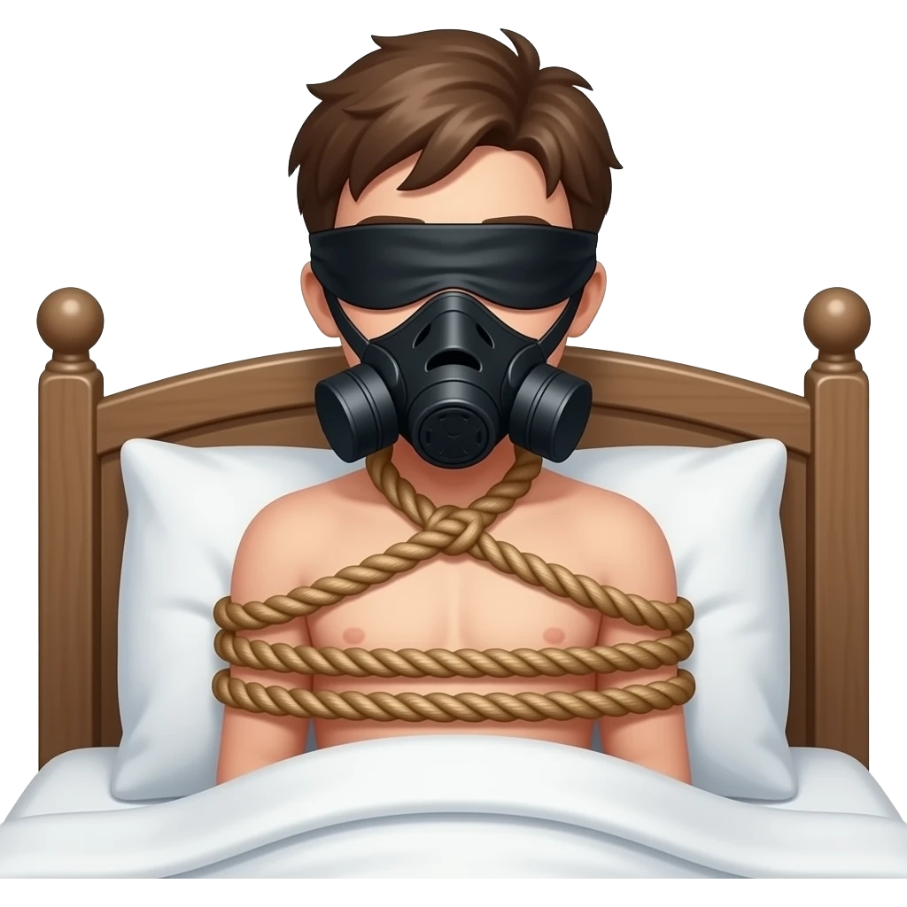 Rope Bondage naked boy bed tied muzzle blindfold emoji