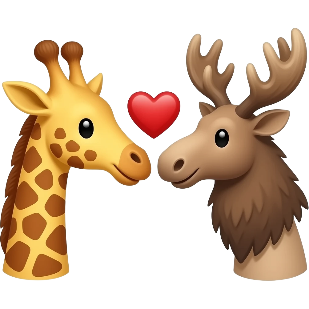 Einfacher Giraffenkopf und Elchkopf schauen sich an mit Herzchen emoji