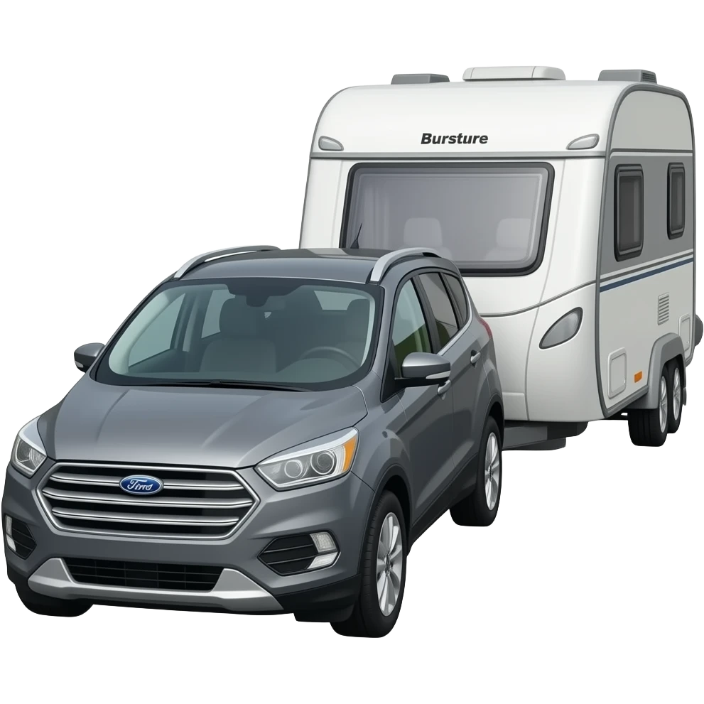 a grey Ford Kuga MK II towing a Burstner caravan emoji