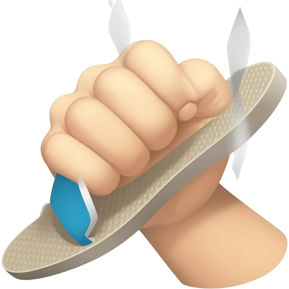 hand grasping a slipper to hit someone emoji