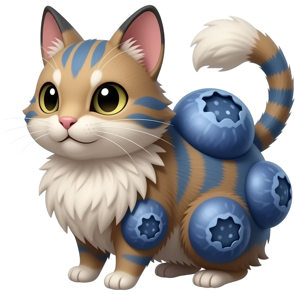 Blueberry-pattern-colors-themed puffy fluffy thick bushy brownish soft realistic romantic vintage antique divine beautiful elegant pretty precious cute young youthful Fakémon-Pokémon-feline-Zeraora-Jolteon-serval-caracal-chinchilla-Minccino-Cinccino-Meowstic-rodent-hybrid-creature (full body) emoji