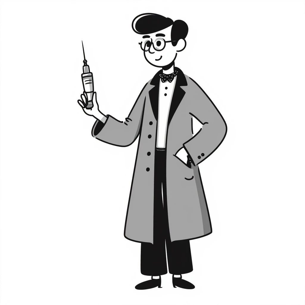 A caring looking victorian doctor holding a vaccination emoji