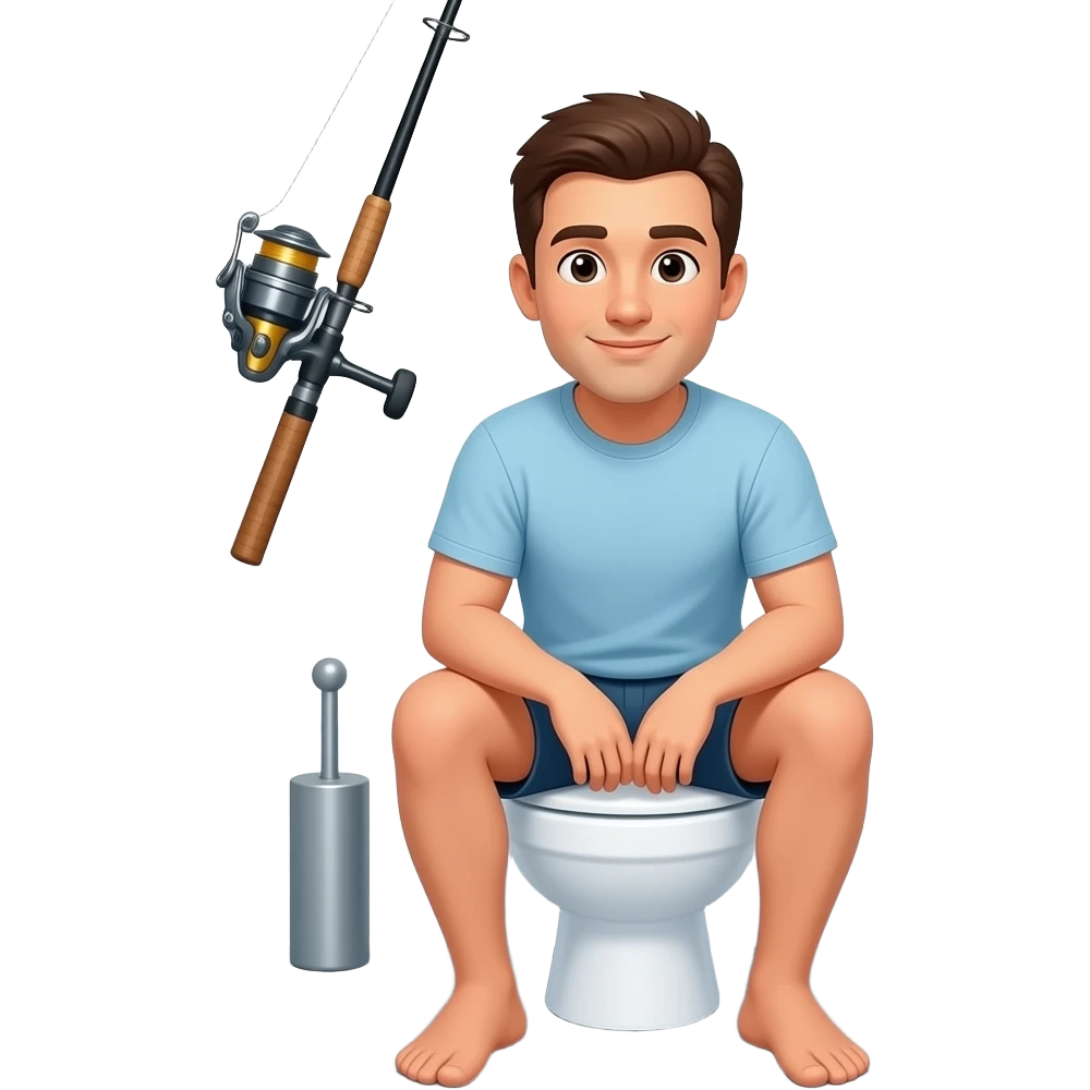 a guy on the toilet with a fishing reel on the wall emoji