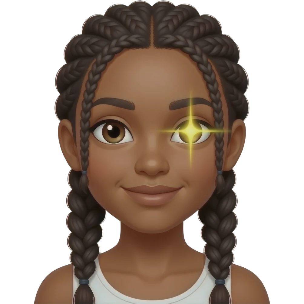 zrób aby mu sie swieciły oczy żęby miał az błysk  niech bedzie lekko cvzrno skóry io miał warkoczyki emoji