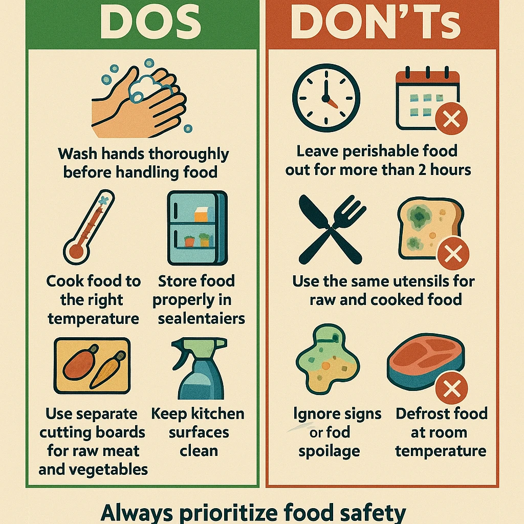 make a detail poster with title of "food safety dos and dont" emoji