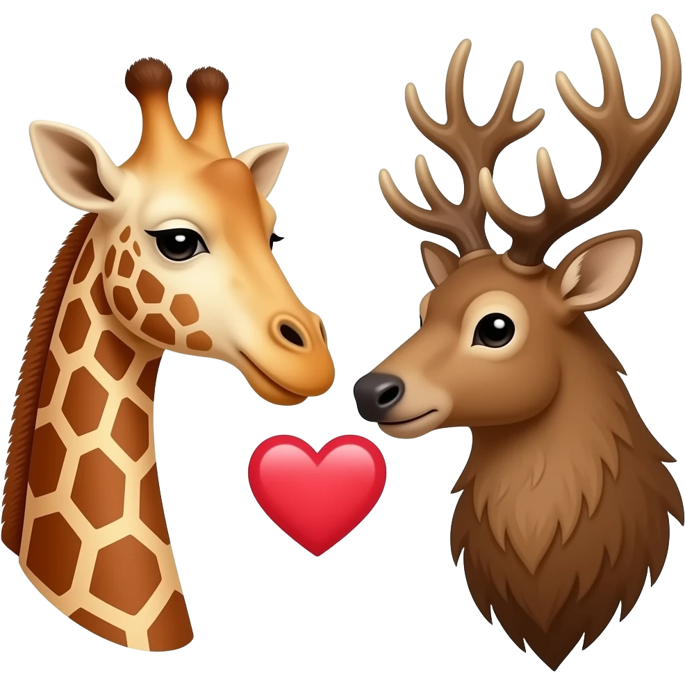 Giraffenkopf und Elchkopf schauen sich an und ein herz emoji