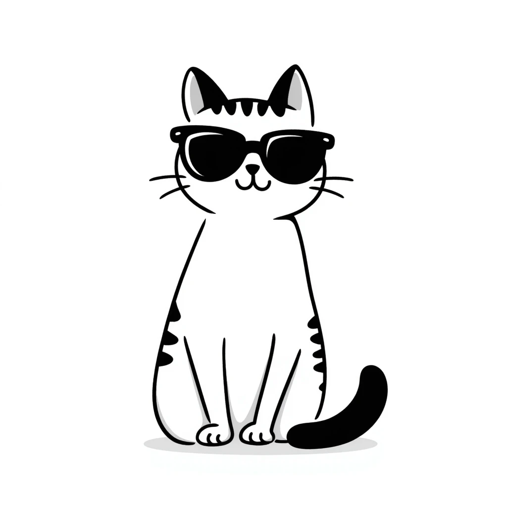 cat wearing sunglasses wearing sunglasses, hand drawn doodle style emoji