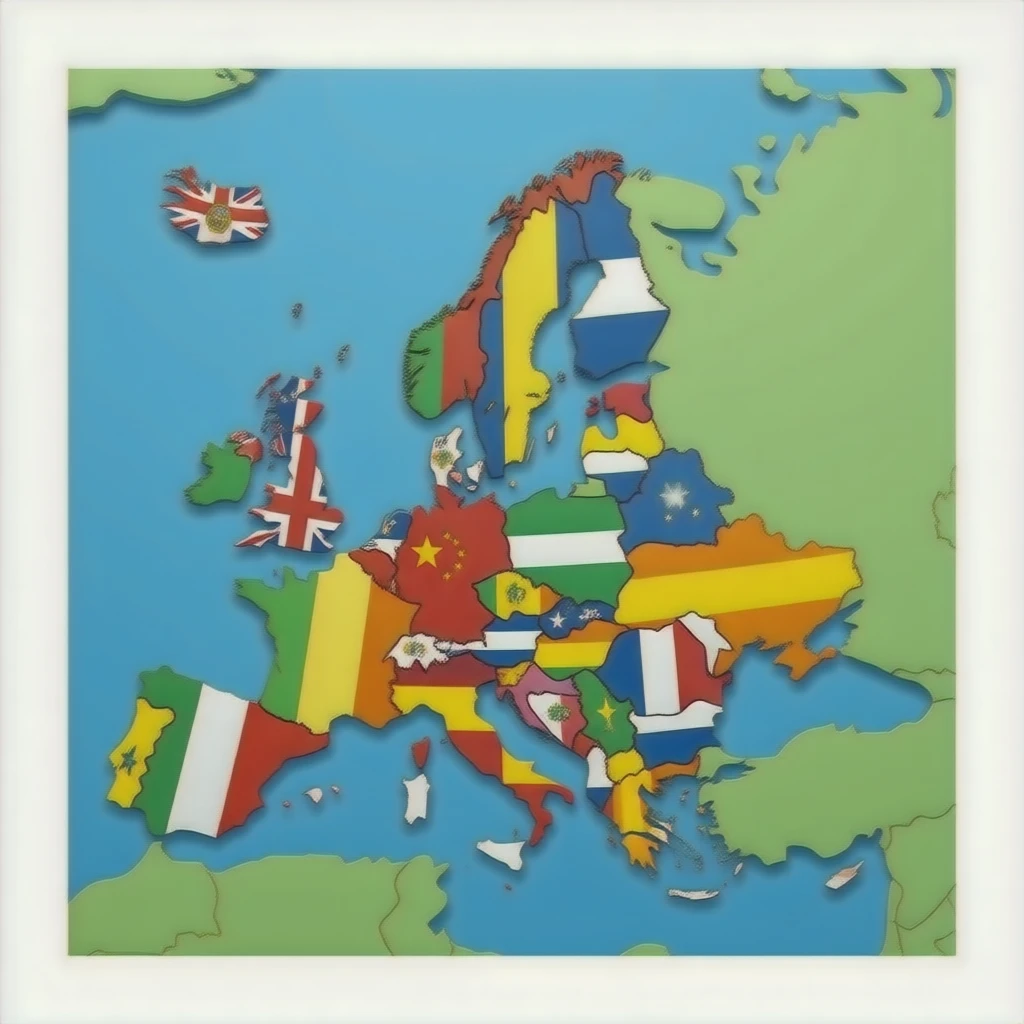 mapa de Europa con bandera de fondo emoji
