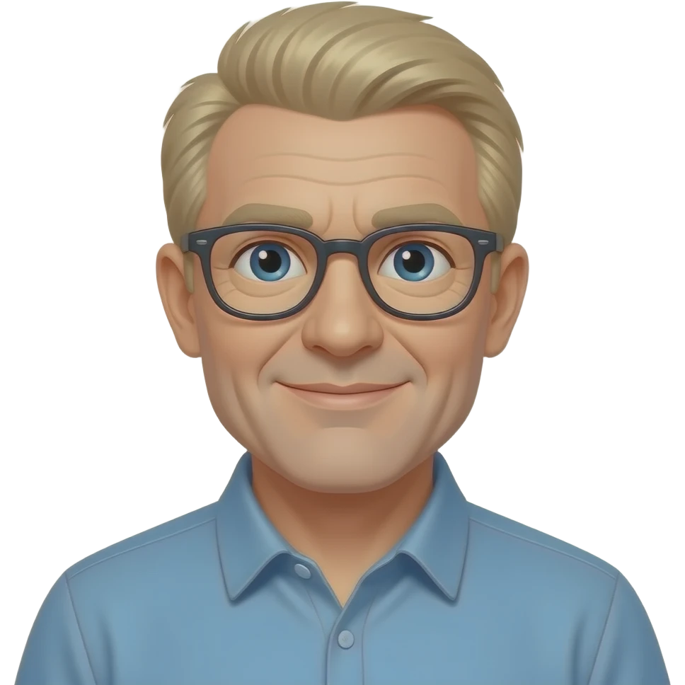 Man, blond hear, glasses, on the age emoji