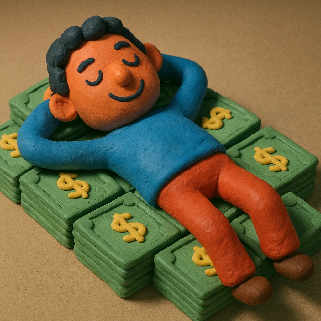 happy person napping on mattress of money emoji