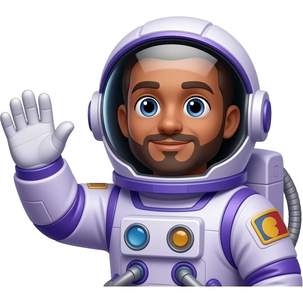 Emoji de um astronauta meio roxo dando saudação para alguém emoji
