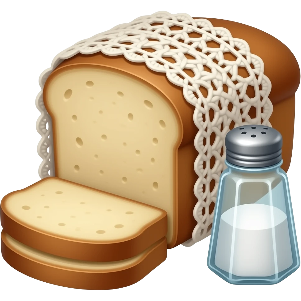 sliced ​​peasant bread wrapped in crocheted fabric with a glass salt shaker next to it emoji