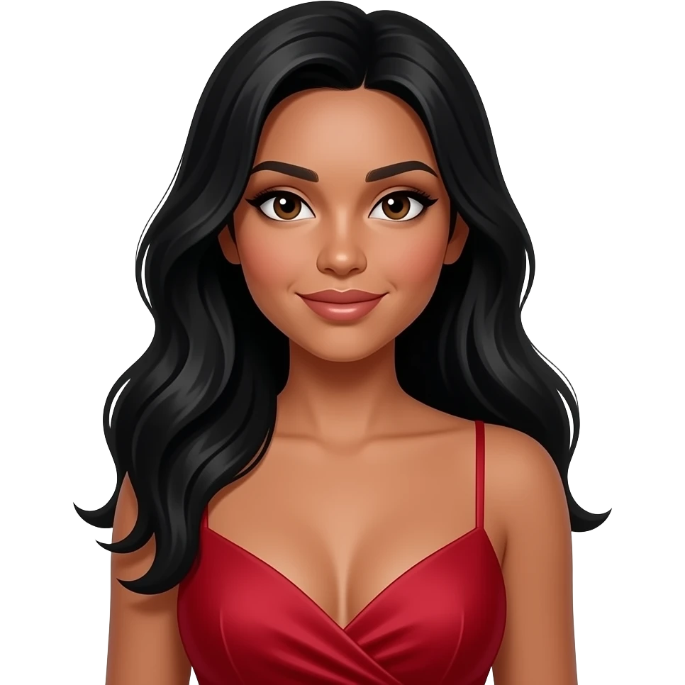 Make an emoji of a dark skin Latino female with long black hair, wearing a sexy red dress emoji