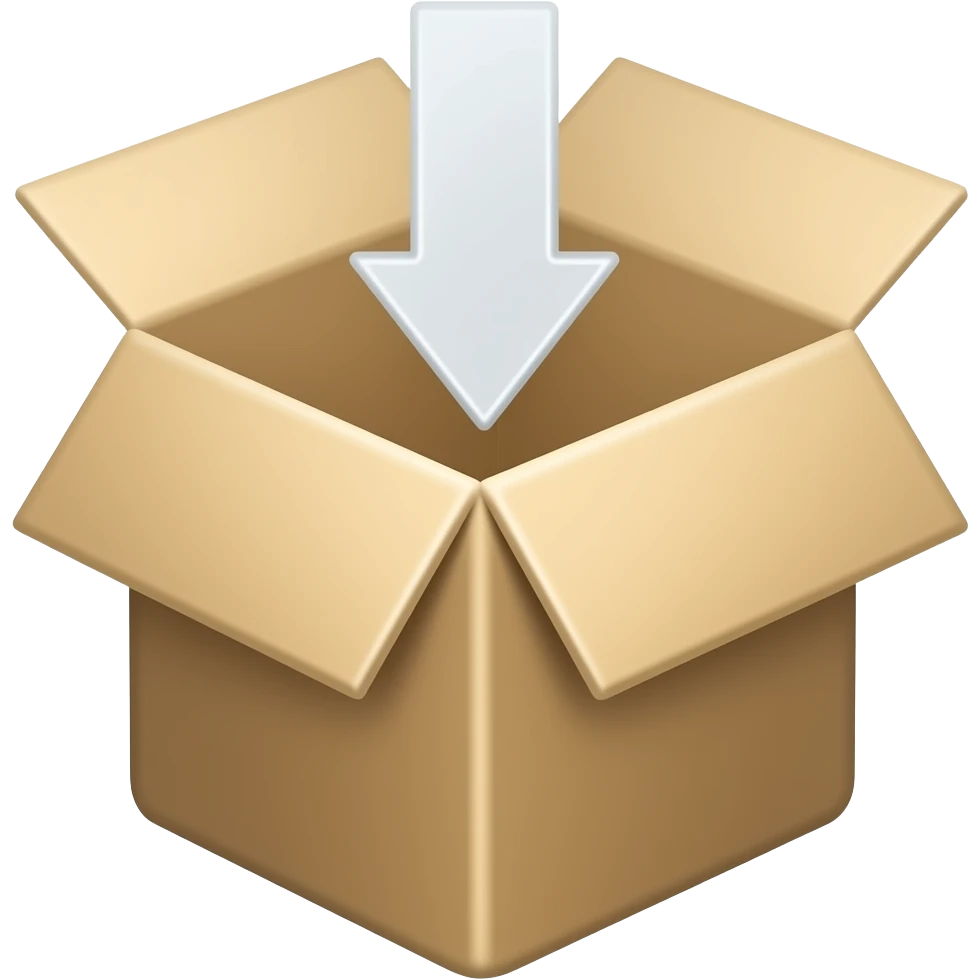 A import emoji with ONE paper box on it and an arrow above it that goes in to the box emoji