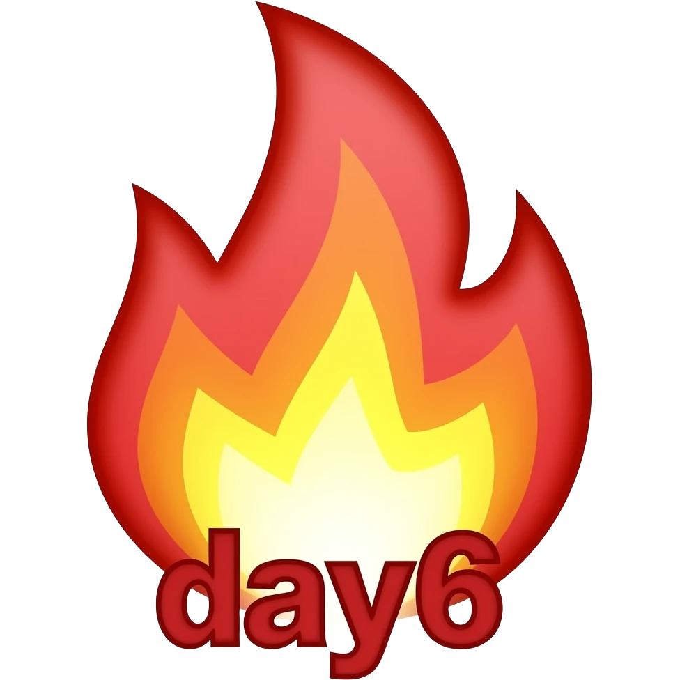 Puedes crear un emoji de un fuego morado como el de la racha de tik Tok pero que se vea demasiado exagerado que los bordes también sean rojos y que diga día 6 en letras diabólicas emoji