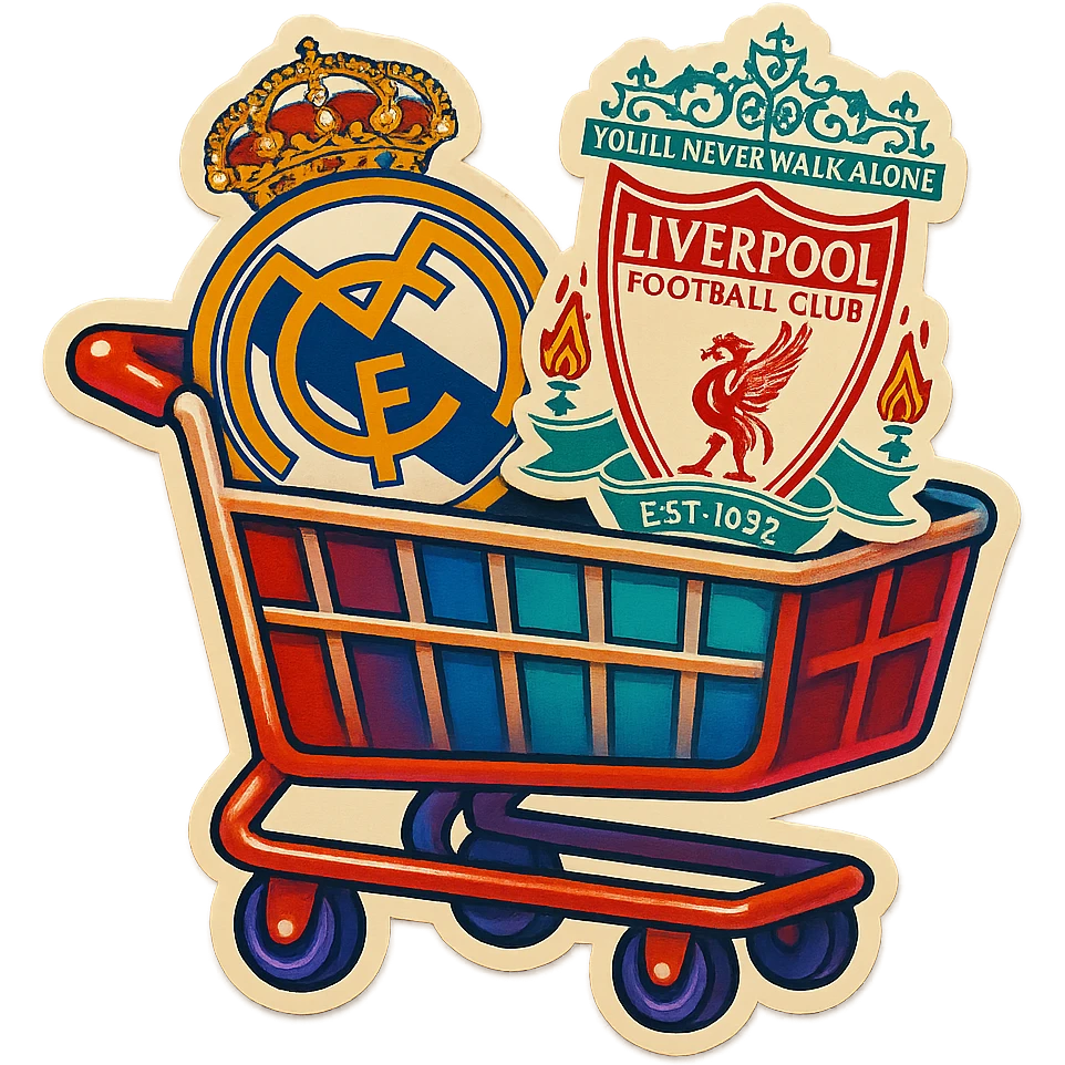Real, Barcelona and liverpool logos in the shopping card  emoji