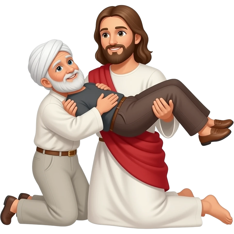 Иисус поднимате с Колен пожилого мужчину мусульманина emoji