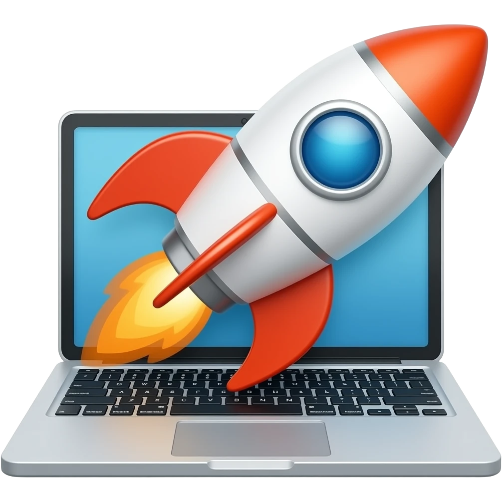 laptop with rocket emoji