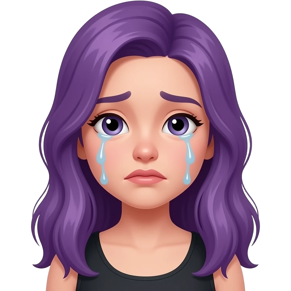 A YOUNG WOMAN WITH LONG PURPLE HAIR IS CRYING emoji