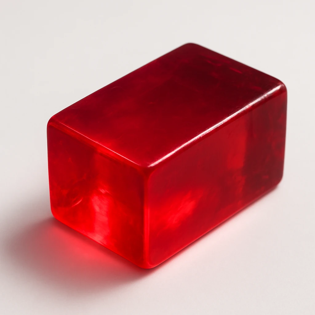 a rectangular ruby block, vivid ruby red, smooth and glassy, glowing softly, jewel-like luster, translucent, on a simple white background emoji